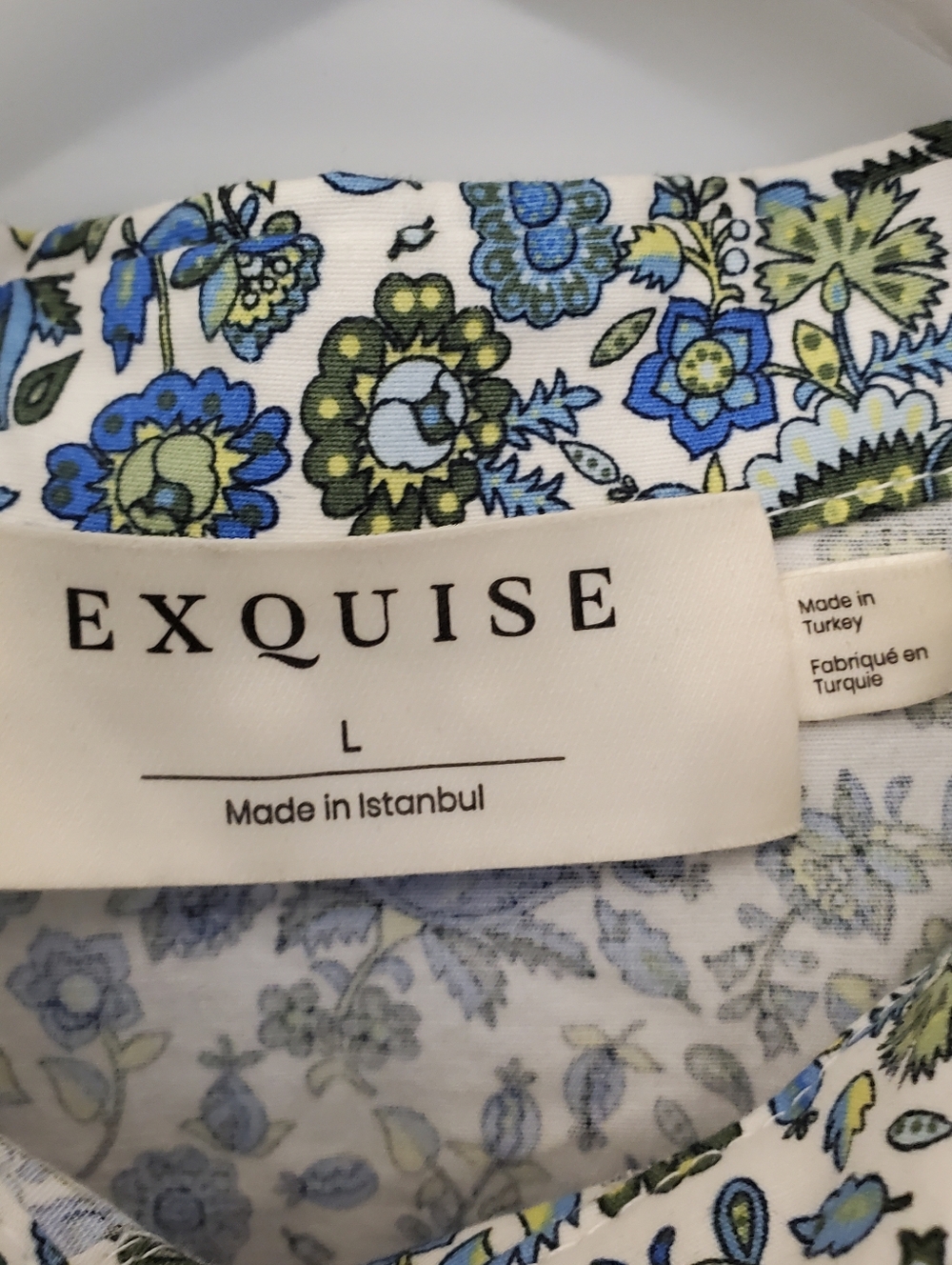 Janice Dress Mini By Exquise Floral Smocked Waist in Blue White Muticolor Large - Picture 7 of 12